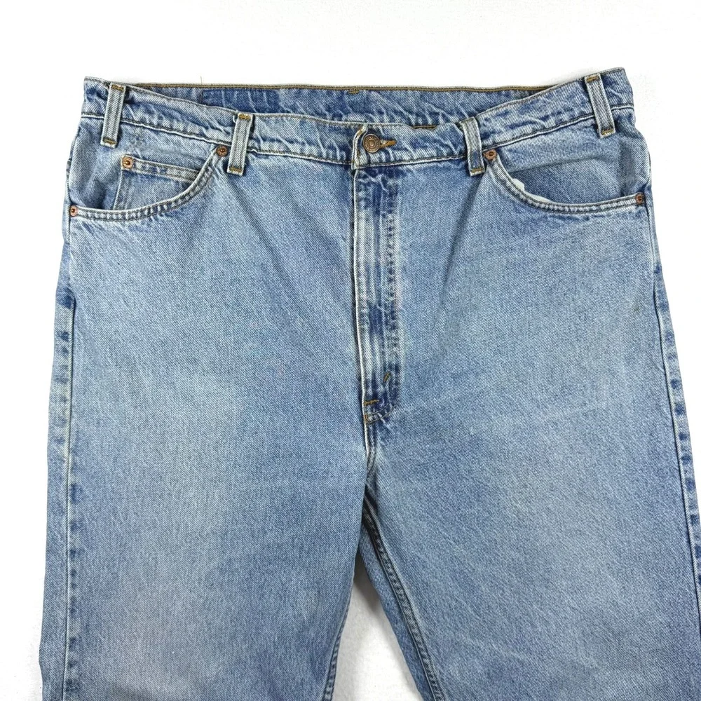 Levis 505 Regular Fit Straight Leg Jeans Mens 42x30 Light Wash Blue Denim 90s